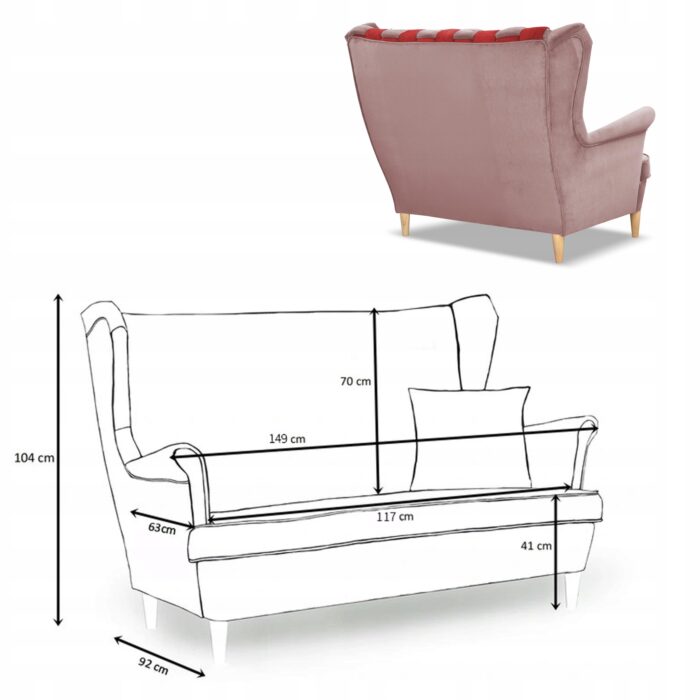 Sofa kanapa uszak CAROL DUO skandynawska Family Meble różowo - czerwona - obrazek 6