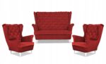 Zestaw wypoczynkowy Carol sofa fotele paski Family Meble czerwony - obrazek 9