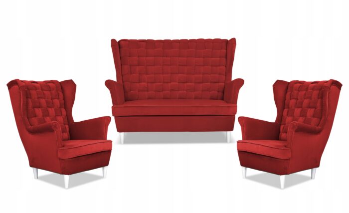 Zestaw wypoczynkowy Carol sofa fotele paski Family Meble czerwony - obrazek 9