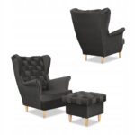 Zestaw wypoczynkowy Carol sofa fotele pufy paski Family Meble grafitowy - obrazek 7