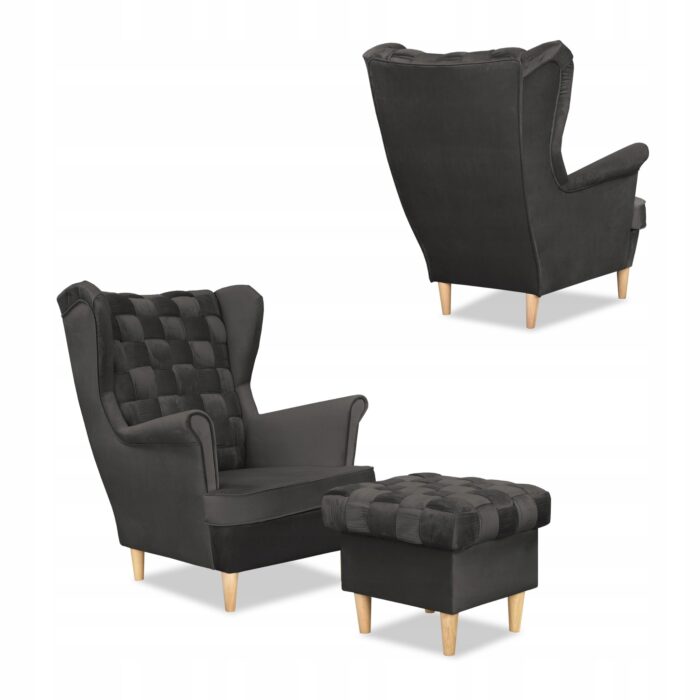 Zestaw wypoczynkowy Carol sofa fotele pufy paski Family Meble grafitowy - obrazek 7