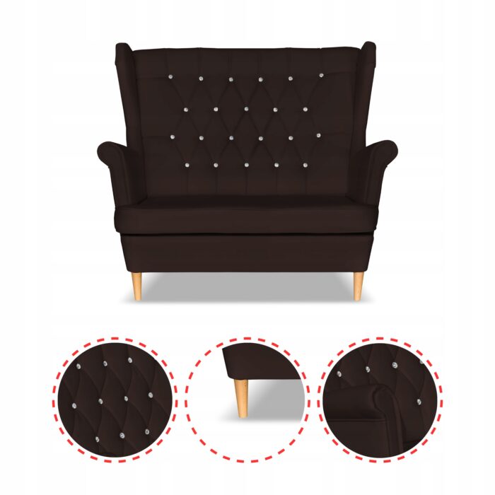 Zestaw uszak Gaja ekoskóra skaj sofa fotele pufy Family Meble ciemny brąz - obrazek 4