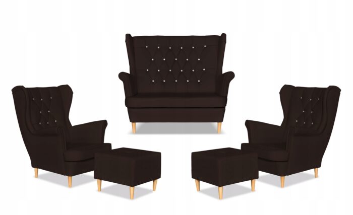 Zestaw uszak Gaja ekoskóra skaj sofa fotele pufy Family Meble ciemny brąz - obrazek 9