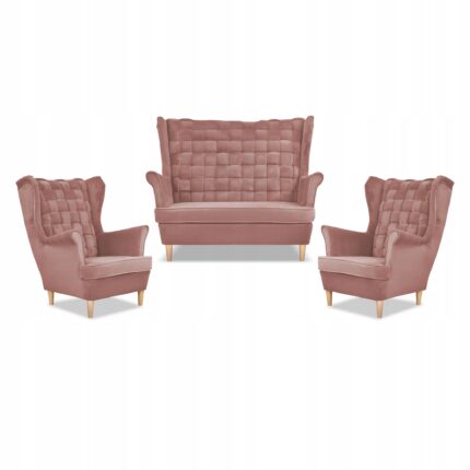 Zestaw wypoczynkowy Carol sofa fotele paski Family Meble różowy