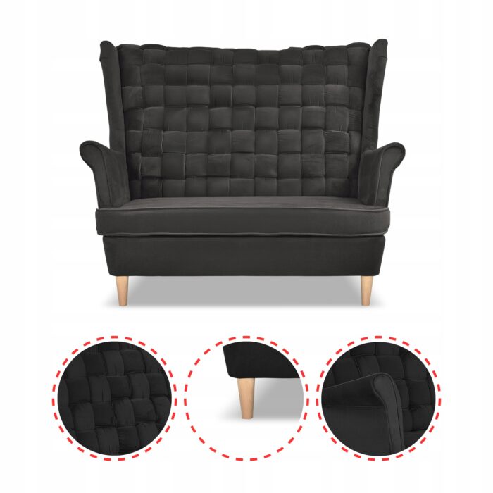 Zestaw wypoczynkowy Carol sofa fotele pufy paski Family Meble grafitowy - obrazek 4