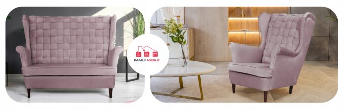 Zestaw wypoczynkowy Carol sofa fotele pufy paski Family Meble grafitowy - obrazek 2