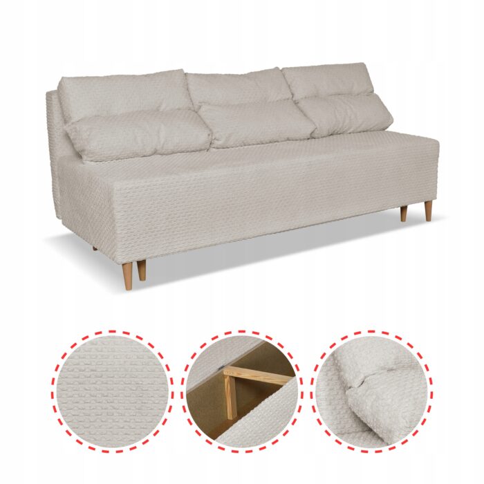 Kanapa sofa KIMO funkcja spania pojemnik Family Meble Twisster beż sztruks - obrazek 5
