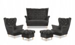 Zestaw wypoczynkowy Carol sofa fotele pufy paski Family Meble grafitowy - obrazek 9