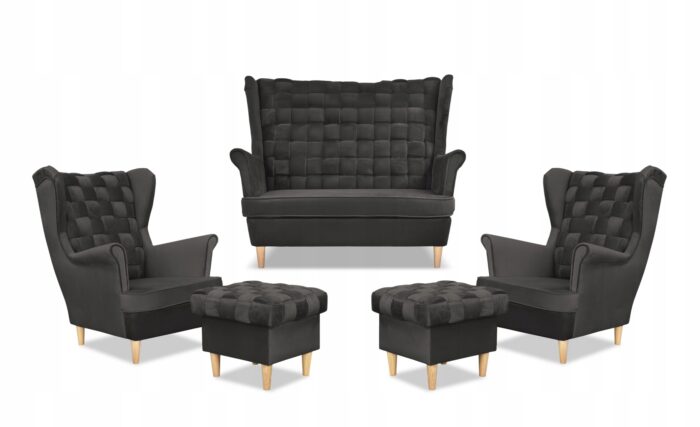 Zestaw wypoczynkowy Carol sofa fotele pufy paski Family Meble grafitowy - obrazek 9