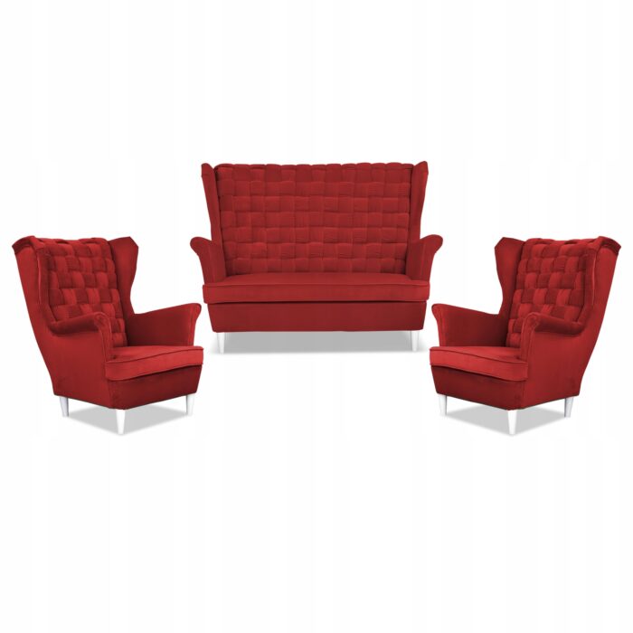 Zestaw wypoczynkowy Carol sofa fotele paski Family Meble czerwony - obrazek 1
