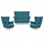 Zestaw wypoczynkowy Carol sofa fotele paski Family Meble turkusowy