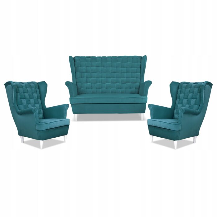Zestaw wypoczynkowy Carol sofa fotele paski Family Meble turkusowy - obrazek 1