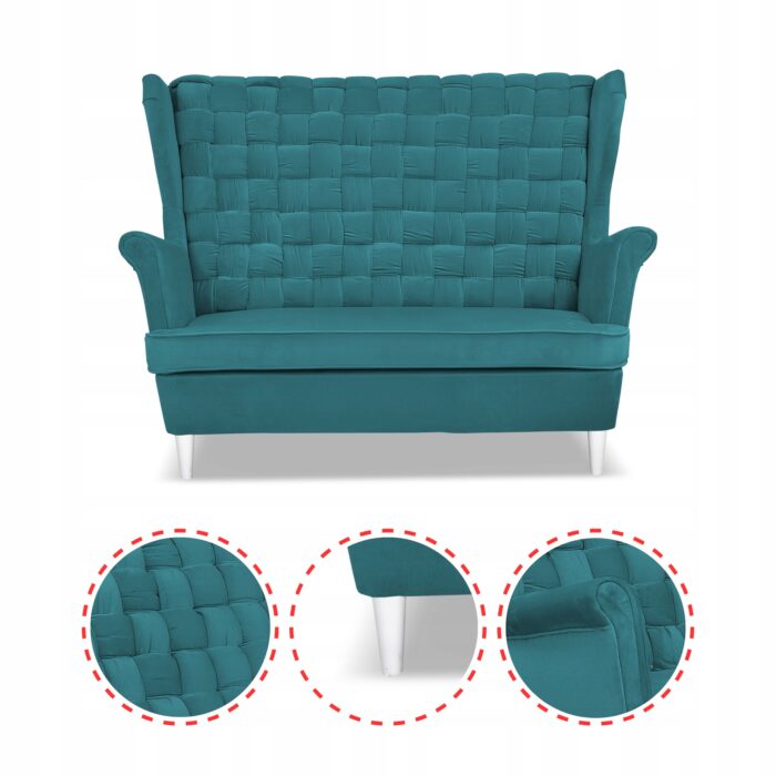 Zestaw wypoczynkowy Carol sofa fotele paski Family Meble turkusowy - obrazek 4