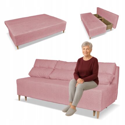 Kanapa sofa KIMO f. spania pojemnik Family Meble Twisster c. róż sztruks