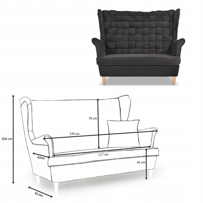 Zestaw wypoczynkowy Carol sofa fotele pufy paski Family Meble grafitowy - obrazek 6