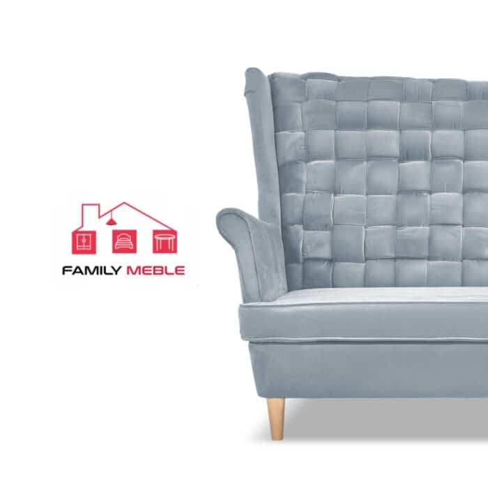 Zestaw wypoczynkowy Carol sofa fotele pufy paski Family Meble błękitny - obrazek 3