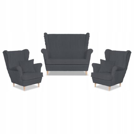 Zestaw uszak Rene Estella sofa fotele Family Meble ciem. szary sztruks