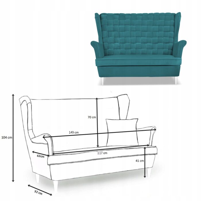 Zestaw wypoczynkowy Carol sofa fotele paski Family Meble turkusowy - obrazek 6