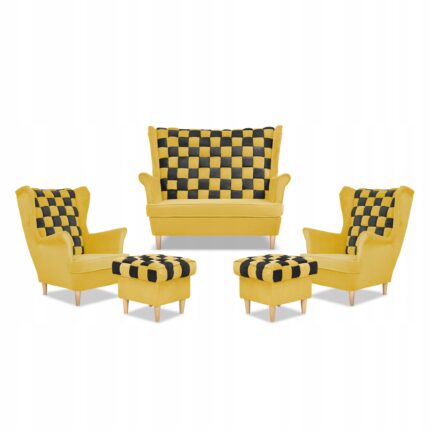 Zestaw uszak CAROL DUO sofa fotele pufy Family Meble żółty miodowy - brąz