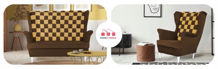 Zestaw uszak CAROL DUO sofa fotele pufy Family Meble szaro - różowy - obrazek 2