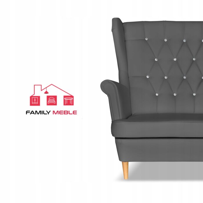 Zestaw uszak Gaja ekoskóra skaj sofa fotele pufy Family Meble szary - obrazek 3