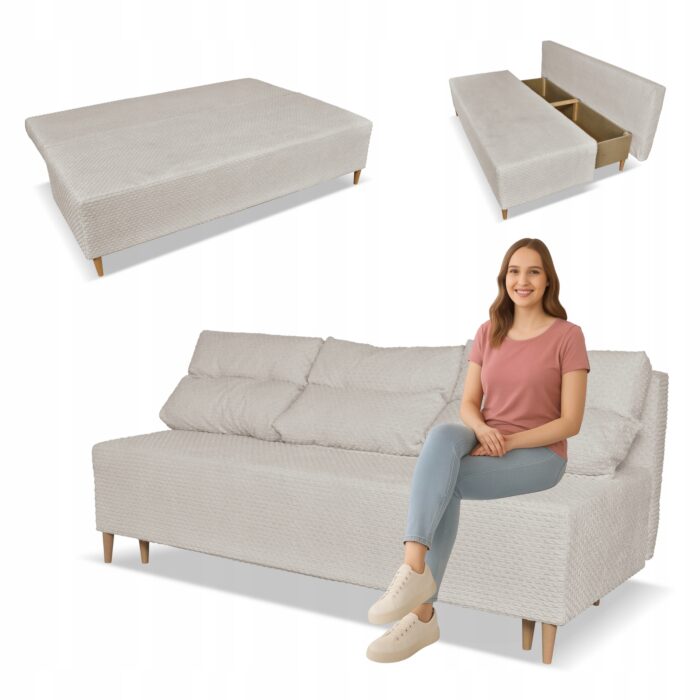 Kanapa sofa KIMO funkcja spania pojemnik Family Meble Twisster beż sztruks - obrazek 1