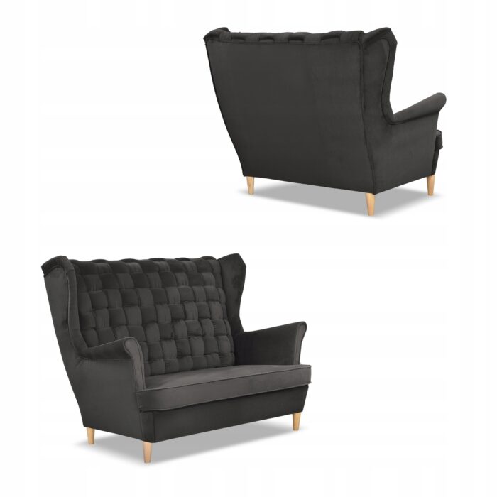 Zestaw wypoczynkowy Carol sofa fotele pufy paski Family Meble grafitowy - obrazek 5