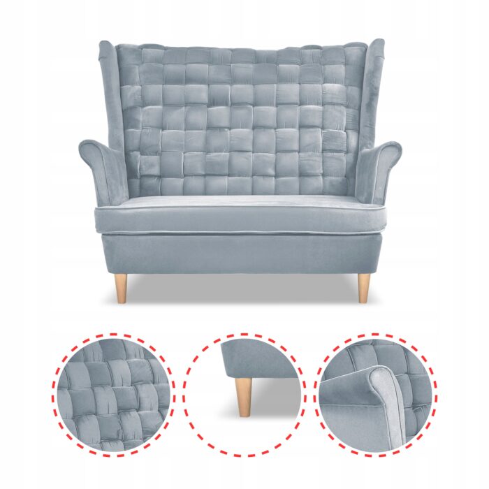 Zestaw wypoczynkowy Carol sofa fotele pufy paski Family Meble błękitny - obrazek 4
