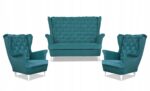 Zestaw wypoczynkowy Carol sofa fotele paski Family Meble turkusowy - obrazek 9