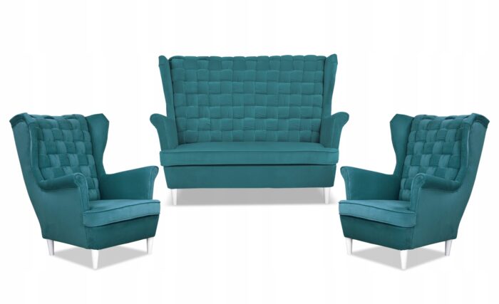 Zestaw wypoczynkowy Carol sofa fotele paski Family Meble turkusowy - obrazek 9