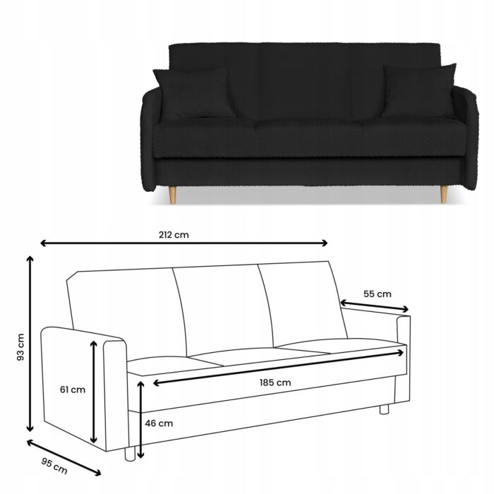 Kanapa sofa Merivo rozkładana wersalka f spania pojemnik Family czarna - obrazek 5
