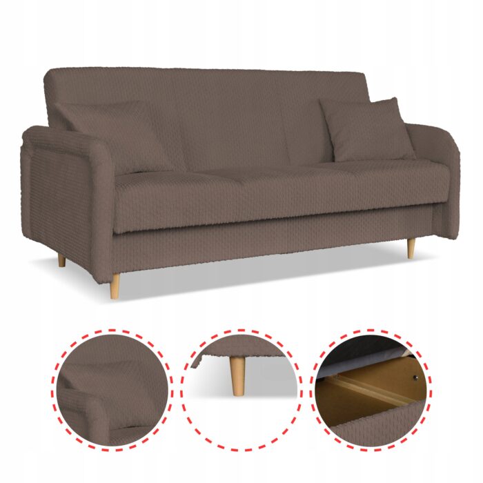 Kanapa sofa Merivo rozkładana wersalka f spania pojemnik Family brązowa - obrazek 4