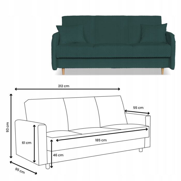Kanapa sofa Merivo rozkładana wersalka f spania pojemnik Family zielona - obrazek 5