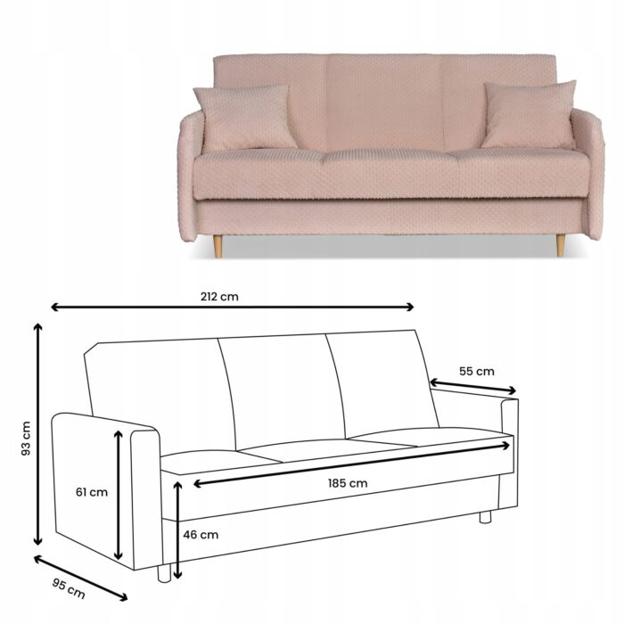 Kanapa sofa Merivo rozkładana wersalka f spania pojemnik Family różowa - obrazek 5