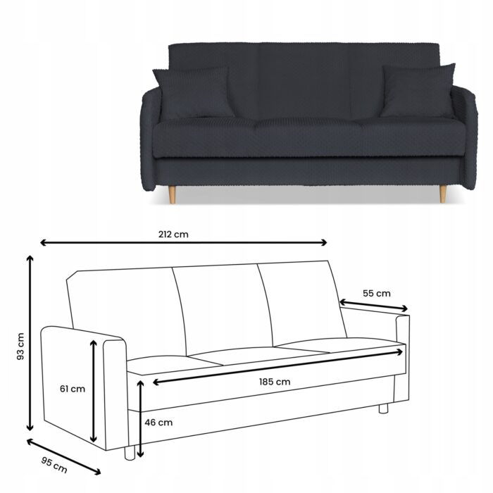 Kanapa sofa Merivo rozkładana wersalka f spania pojemnik Family grafitowa - obrazek 5