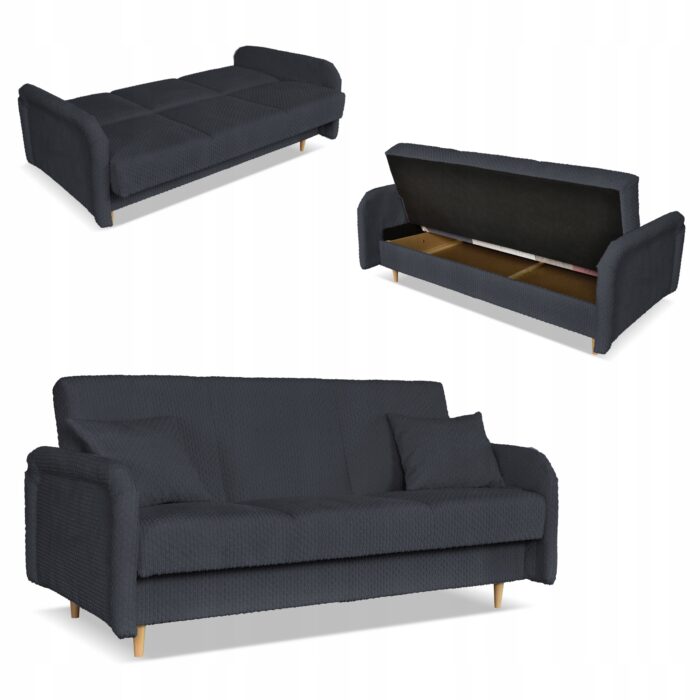 Kanapa sofa Merivo rozkładana wersalka f spania pojemnik Family grafitowa - obrazek 1