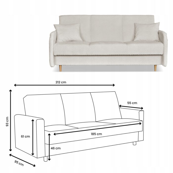 Kanapa sofa Merivo rozkładana wersalka funkcja spania pojemnik Family szara - obrazek 5
