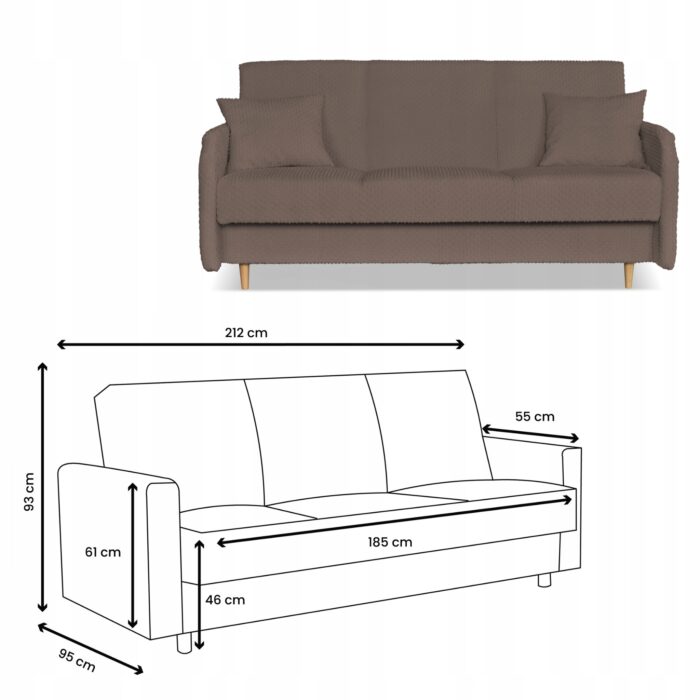 Kanapa sofa Merivo rozkładana wersalka f spania pojemnik Family brązowa - obrazek 5