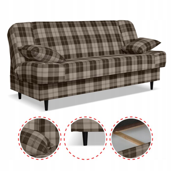 Kanapa sofa Sally rozkładana f spania Family meble krata brązowa - obrazek 4