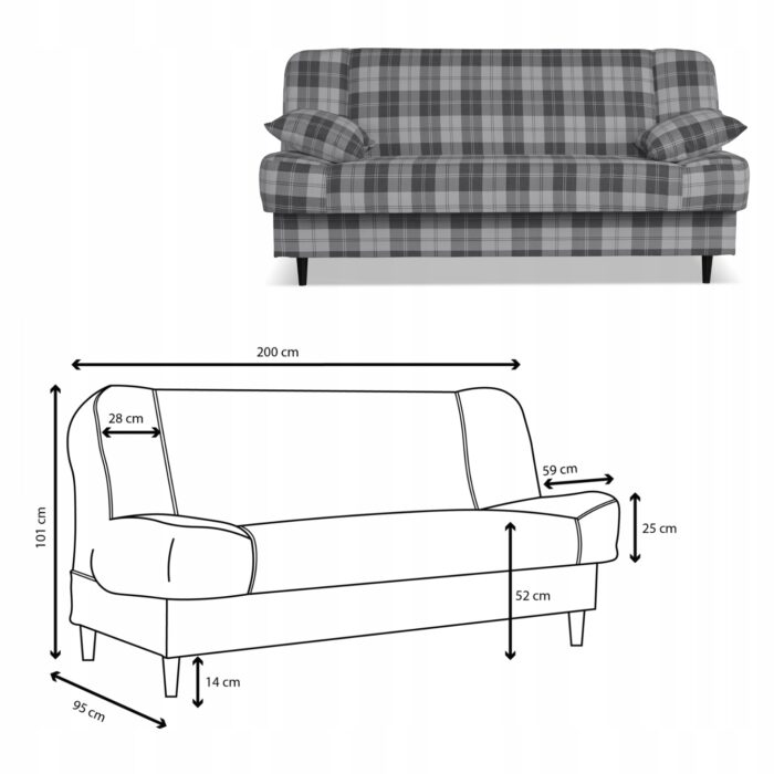 Kanapa sofa Sally rozkładana f spania Family meble krata szara - obrazek 5