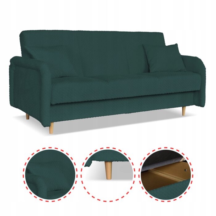 Kanapa sofa Merivo rozkładana wersalka f spania pojemnik Family zielona - obrazek 4
