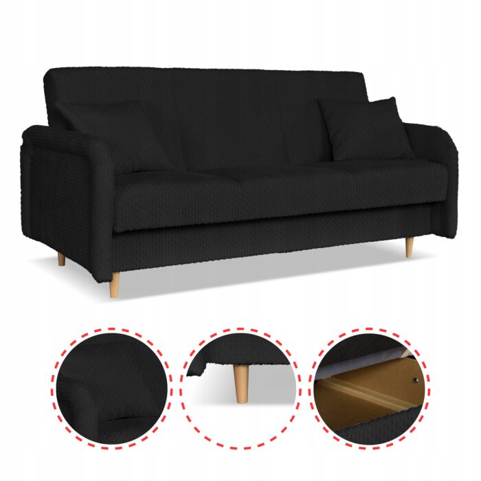 Kanapa sofa Merivo rozkładana wersalka f spania pojemnik Family czarna - obrazek 4