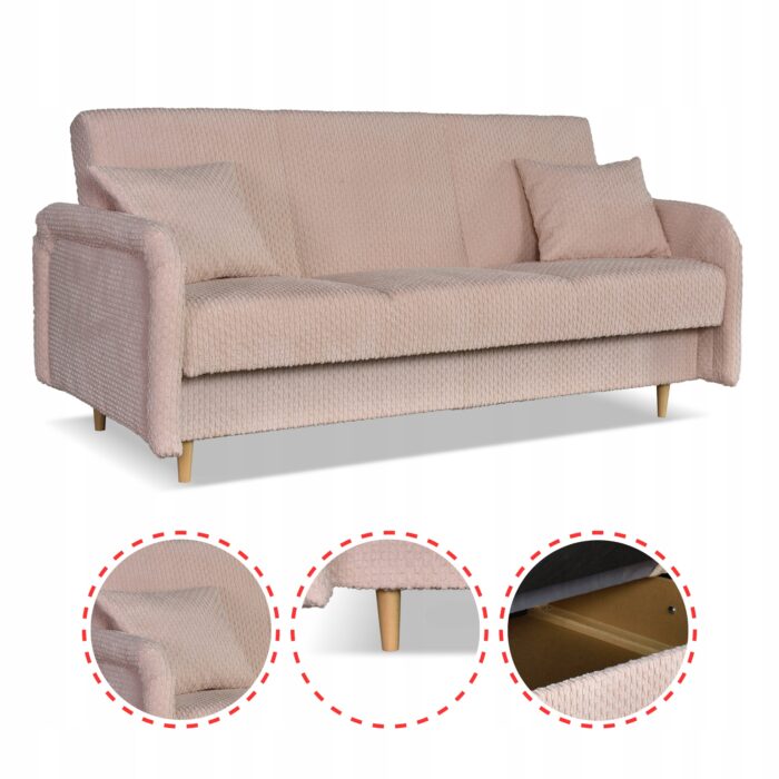 Kanapa sofa Merivo rozkładana wersalka f spania pojemnik Family różowa - obrazek 4