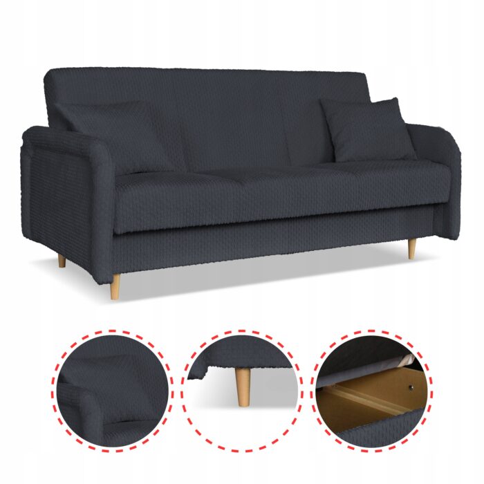 Kanapa sofa Merivo rozkładana wersalka f spania pojemnik Family grafitowa - obrazek 4