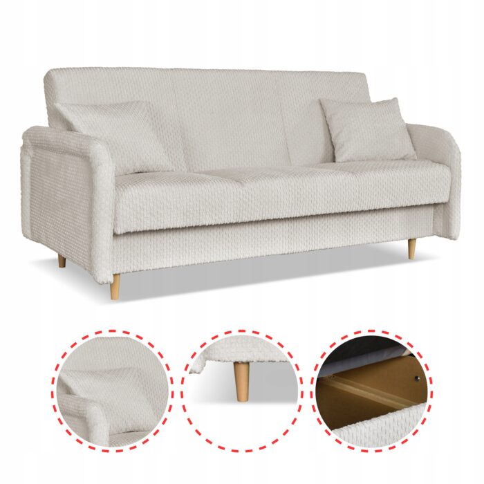 Kanapa sofa Merivo rozkładana wersalka funkcja spania pojemnik Family szara - obrazek 4