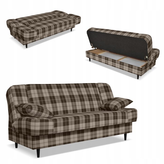 Kanapa sofa Sally rozkładana f spania Family meble krata brązowa - obrazek 1