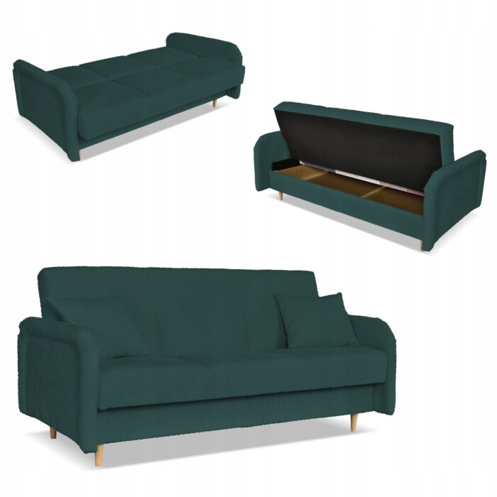 Kanapa sofa Merivo rozkładana wersalka f spania pojemnik Family zielona - obrazek 1