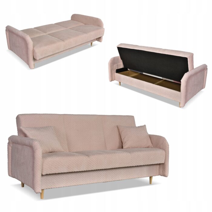 Kanapa sofa Merivo rozkładana wersalka f spania pojemnik Family różowa - obrazek 1