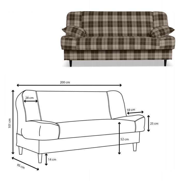Kanapa sofa Sally rozkładana f spania Family meble krata brązowa - obrazek 5