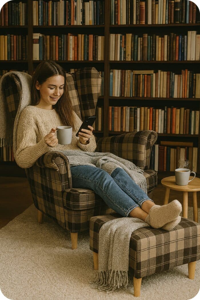 Fotel uszak Winston z podnóżkiem pufą Family Meble krata szara - obrazek 3